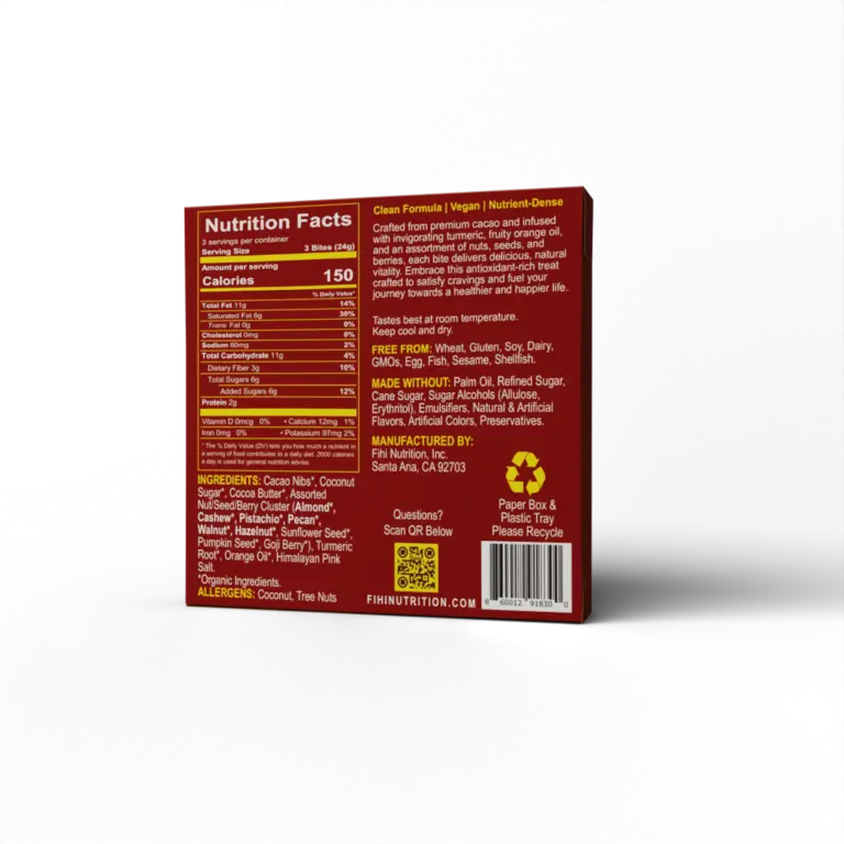 Nutrition facts label on a red box with white background