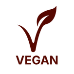 Vegan logo with a stylized 'V' and leaf on a white background