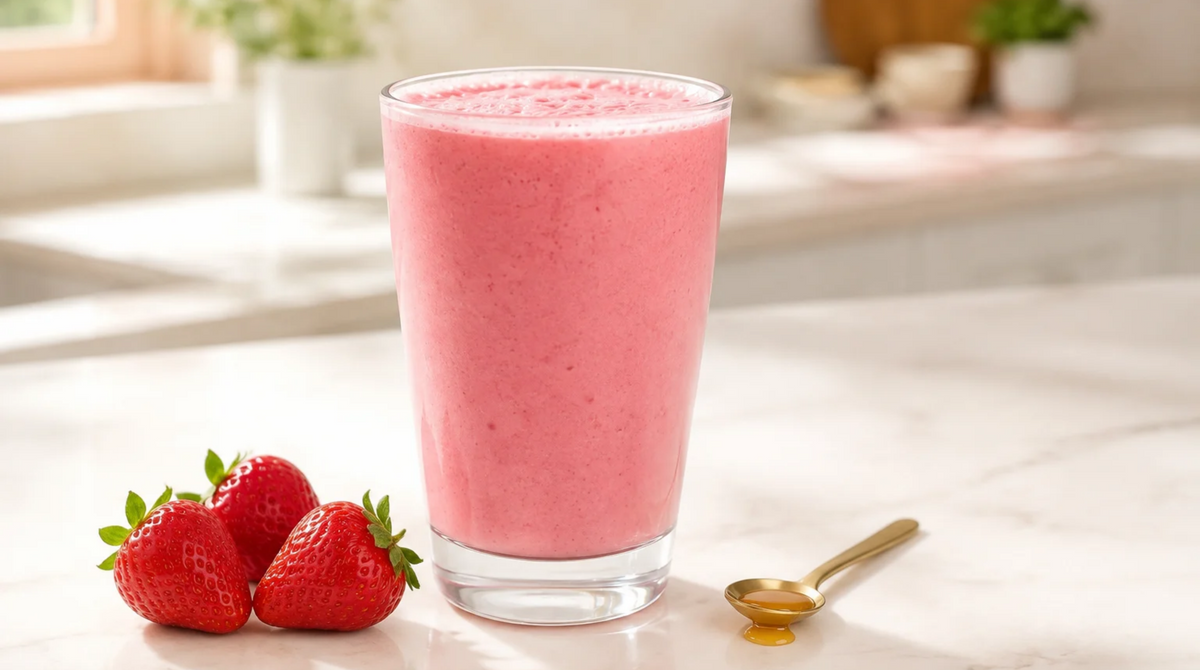 Meet Your New 5-Minute Pink Smoothie: Strawberry Vanilla Protein Shake