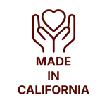 Logo with hands holding a heart and 'Made in California' text on a white background
