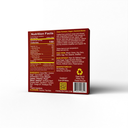 Nutrition facts label on a red box with white background