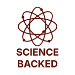 Logo with an atom symbol and 'Science Backed' text on a white background